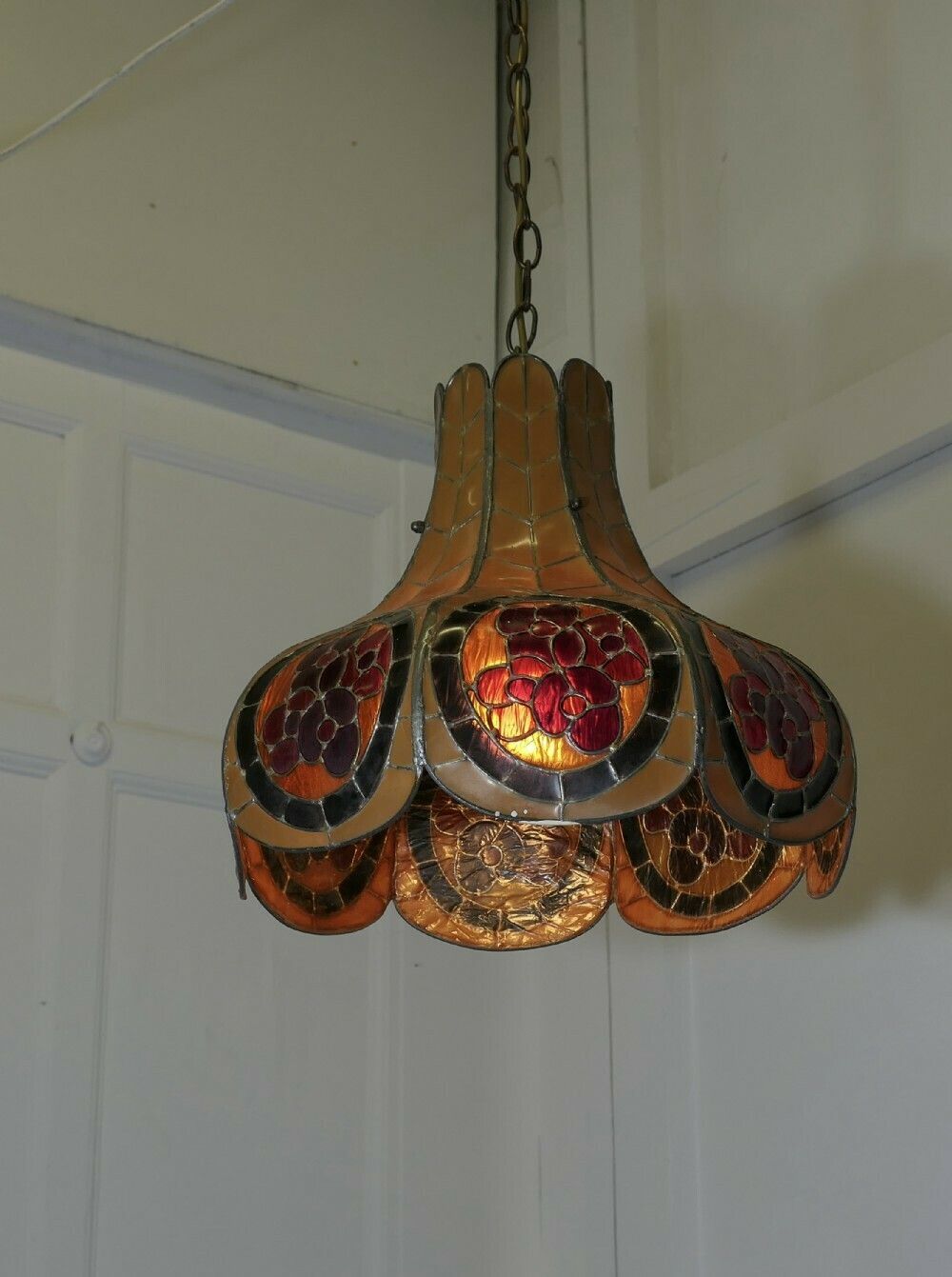 Pop Art Classic, A 1960s Tiffany Style Moulded Leaded Ceiling Shade photo for sale