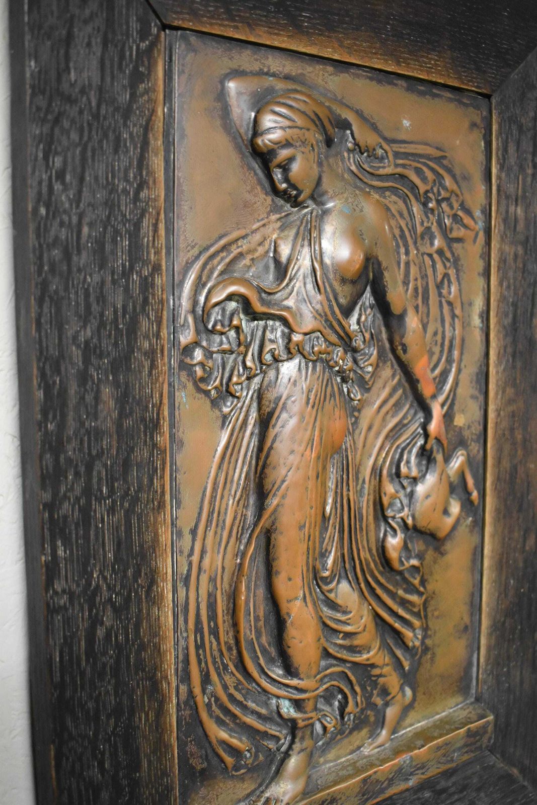 Art Nouveau Copper Repousse Panel   Arts & Crafts Bronze Figure photo for sale