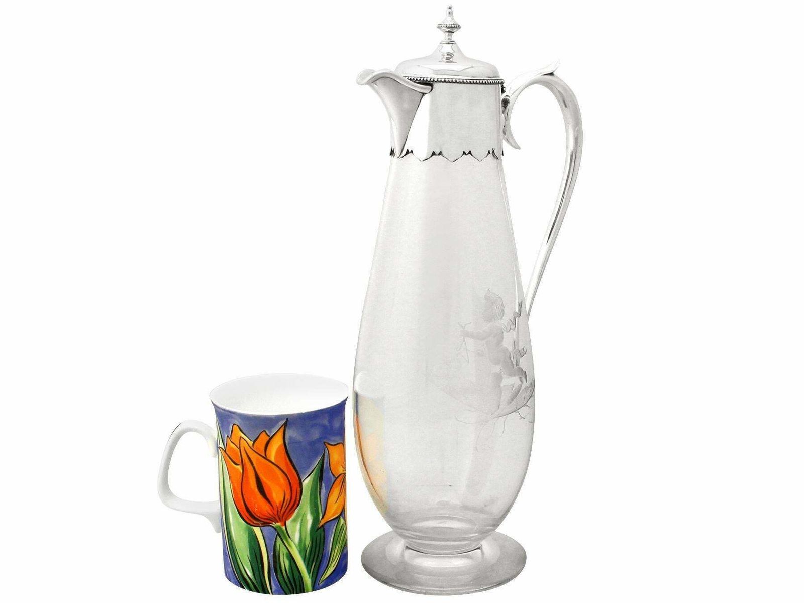 19th Century Antique Victorian Glass And Sterling Silver Mounted Claret Jug photo for sale