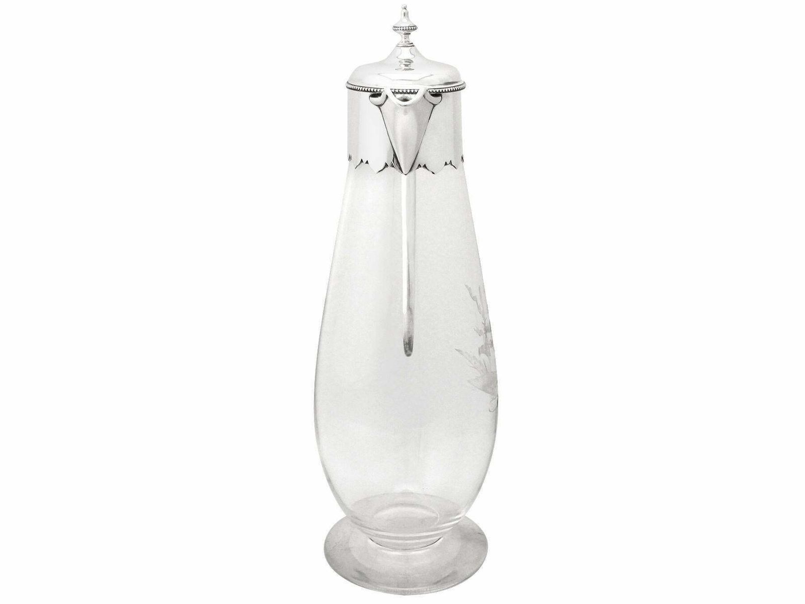 19th Century Antique Victorian Glass And Sterling Silver Mounted Claret Jug photo Home Decor