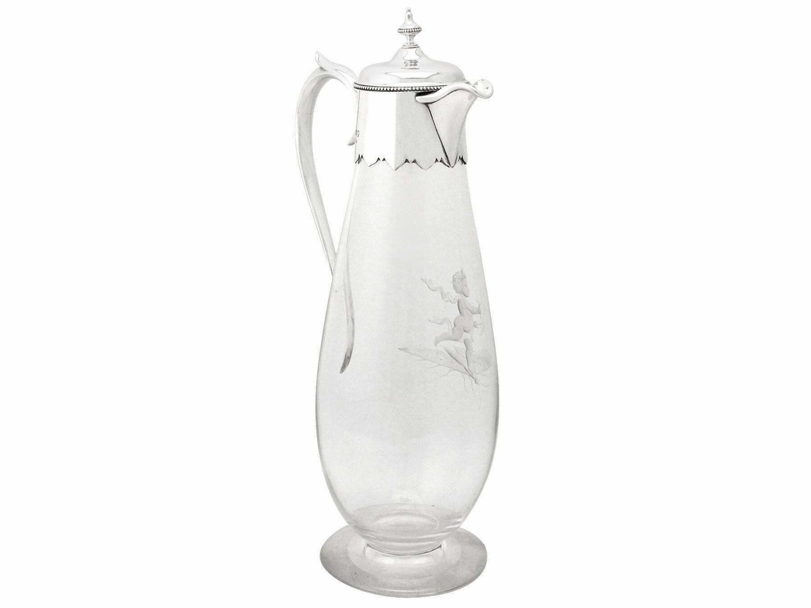 19th Century Antique Victorian Glass And Sterling Silver Mounted Claret Jug photo vinterior