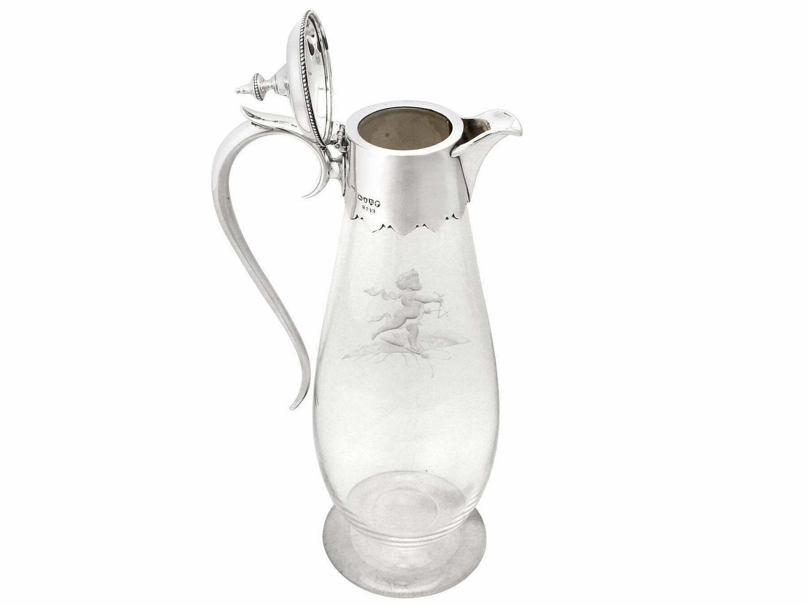 19th Century Antique Victorian Glass And Sterling Silver Mounted Claret Jug photo buy