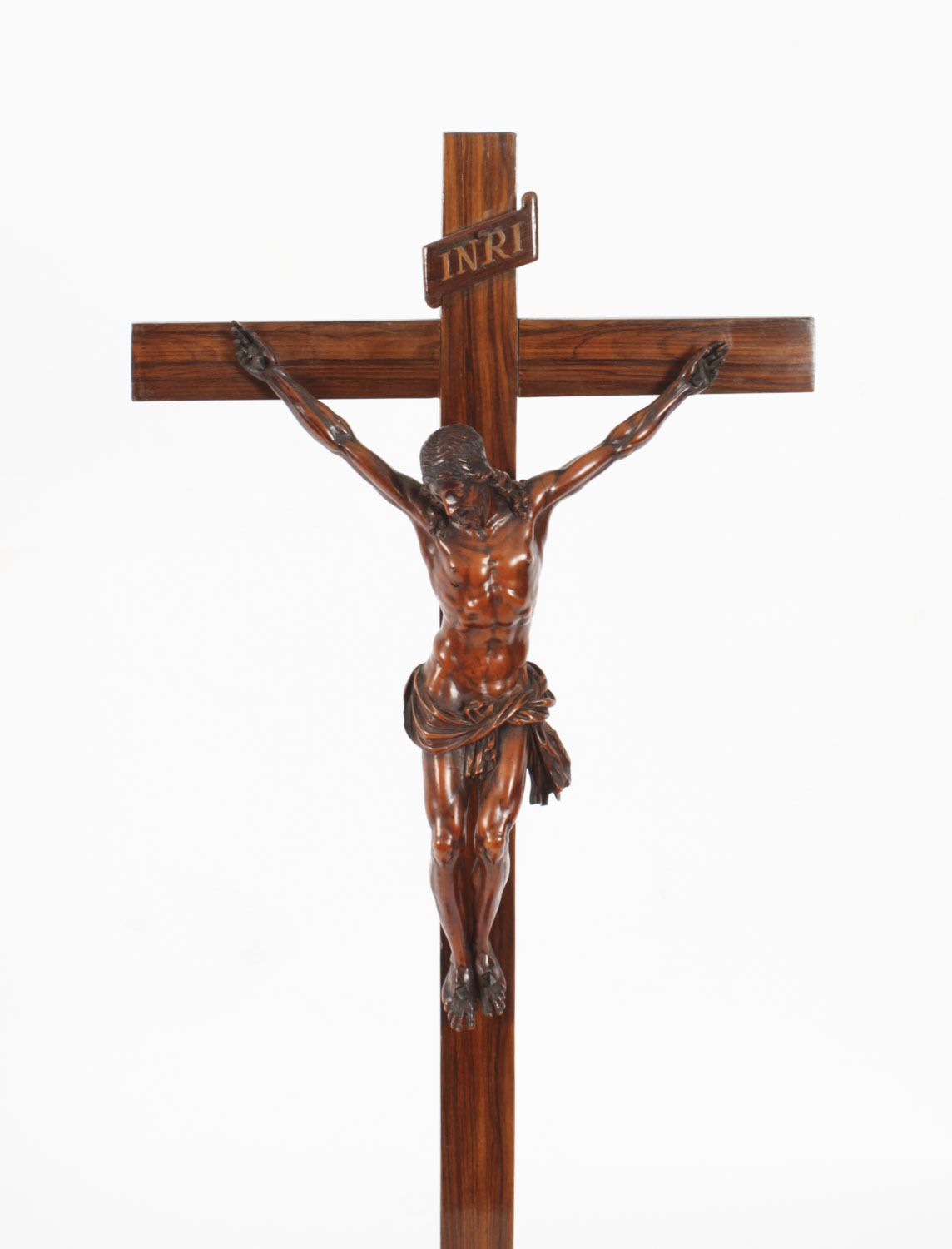 Antique 2ft French Box Wood Corpus Christi Olive Wood Cross & Base 17th C photo furniture