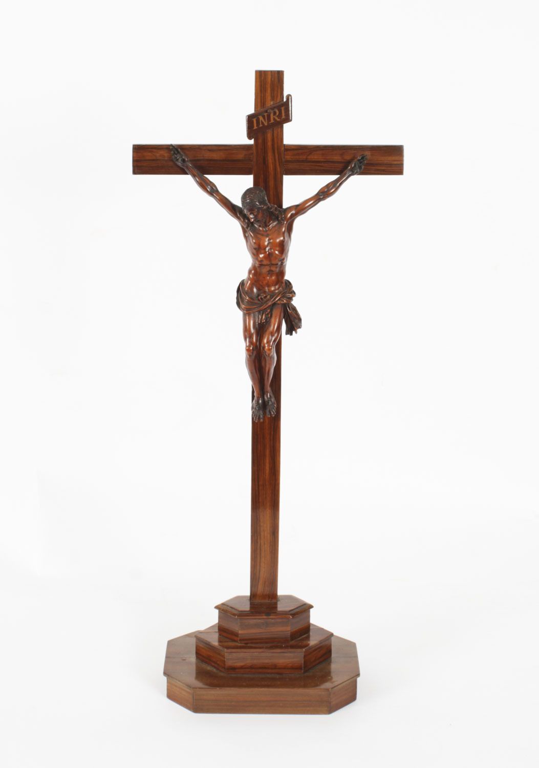 Home Decor Antique 2ft French Box Wood Corpus Christi Olive Wood Cross & Base 17th C photo
