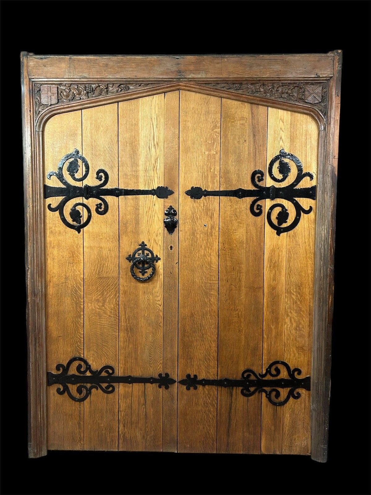 Large Oak Front Doors Frame Reclaimed Period Double Period Manor Carved Iron photo furniture