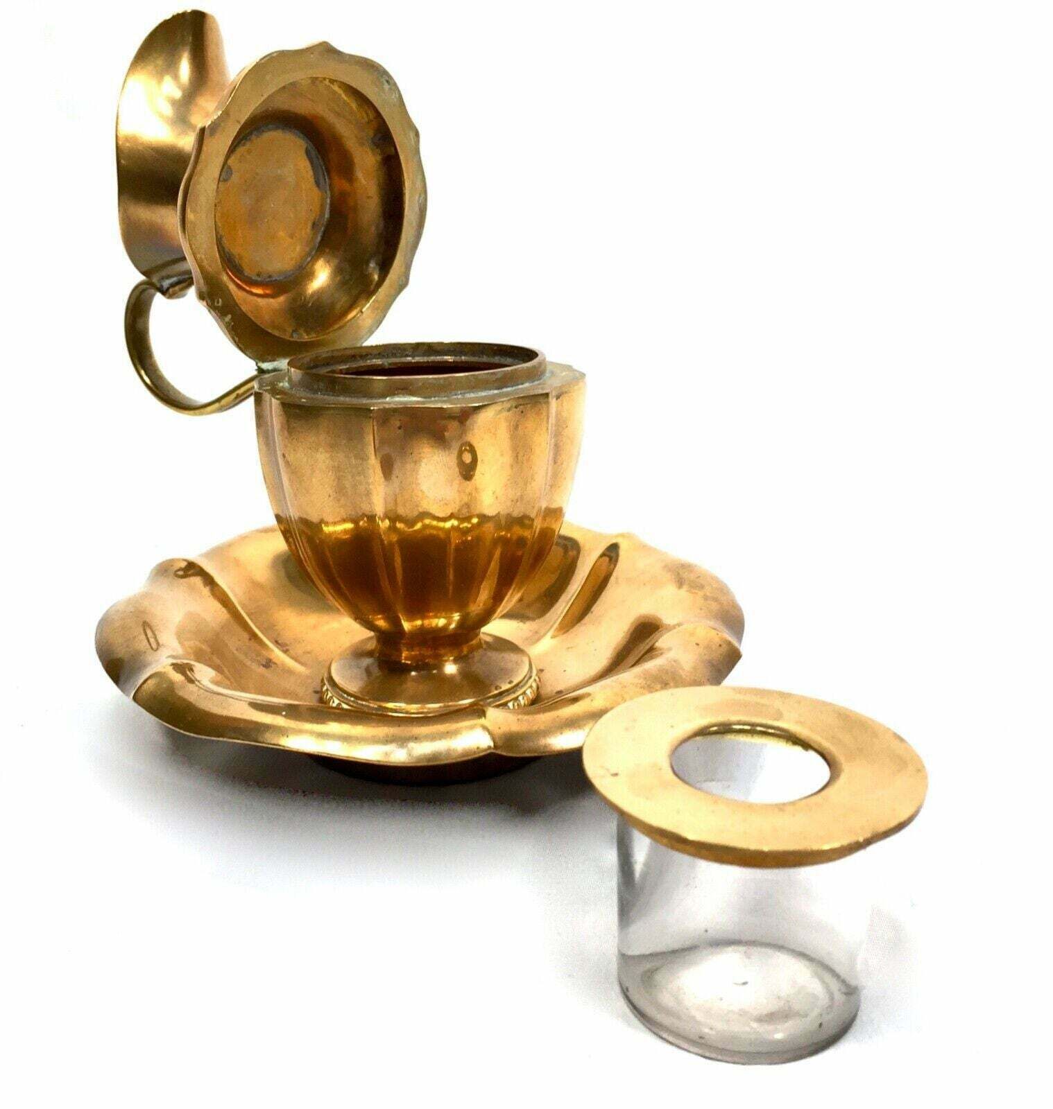 Antique Metal Brass Secret Hidden Inkwell In Chamber Stick Form / C.1900 photo for sale