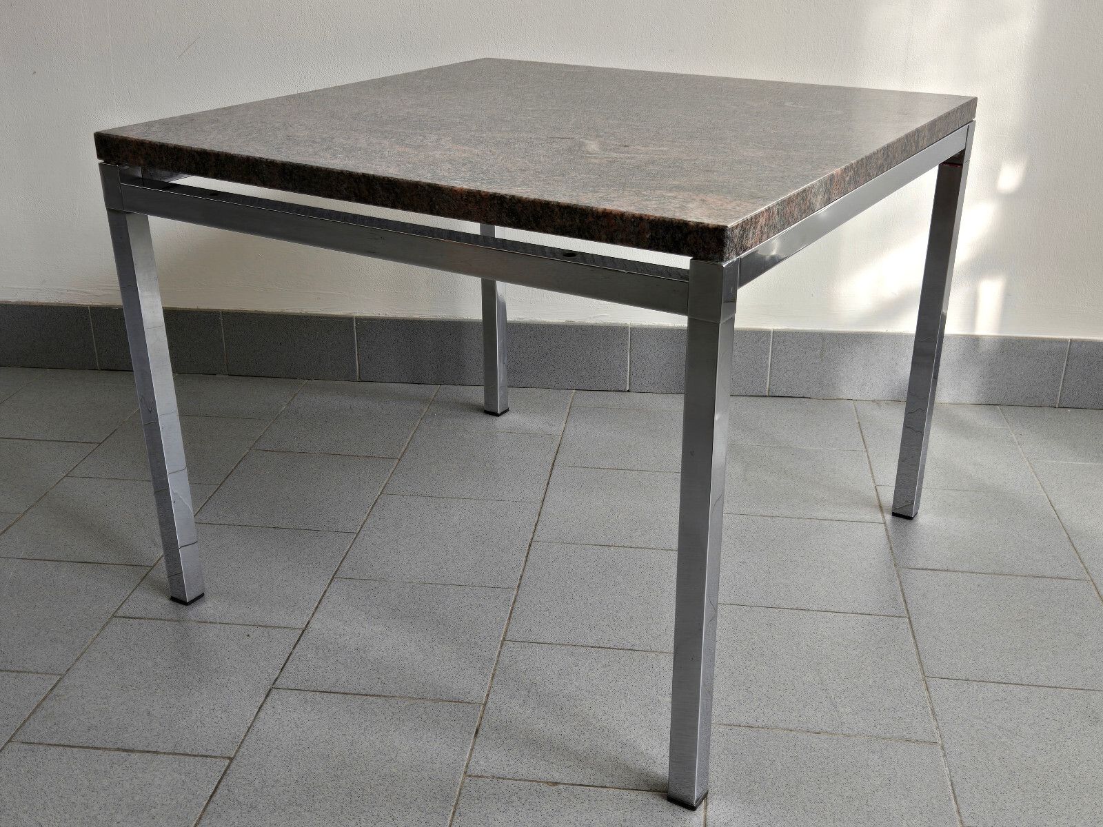 Vintage 1970s Granite Pink & Steel Chrome Side Coffee Table Dlg Florence Knoll photo buy