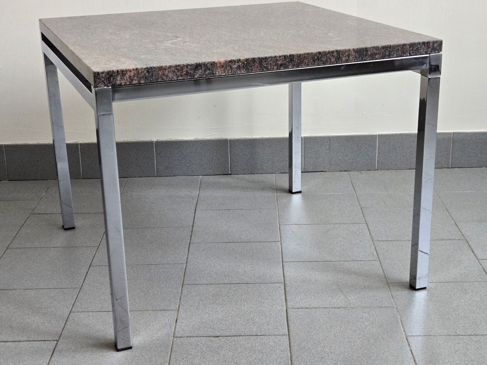 Vintage 1970s Granite Pink & Steel Chrome Side Coffee Table Dlg Florence Knoll photo vintage
