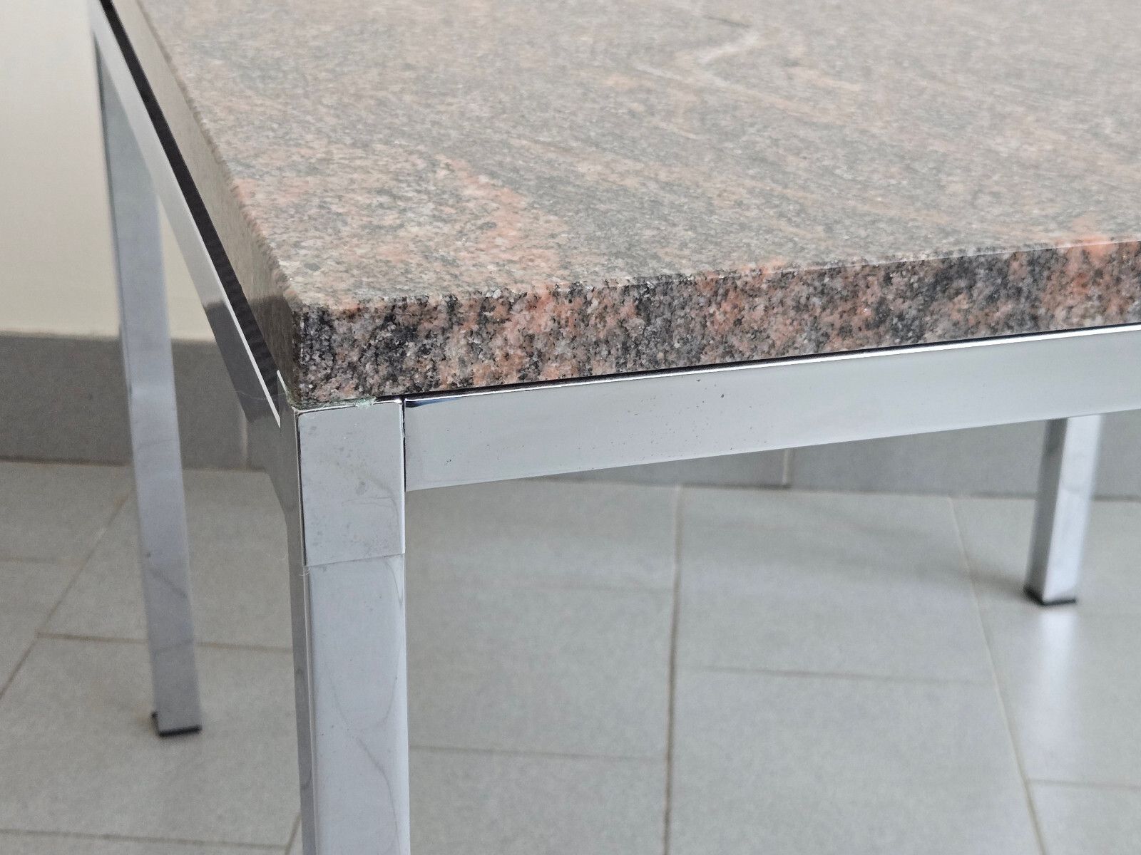 photo buy Vintage 1970s Granite Pink & Steel Chrome Side Coffee Table Dlg Florence Knoll