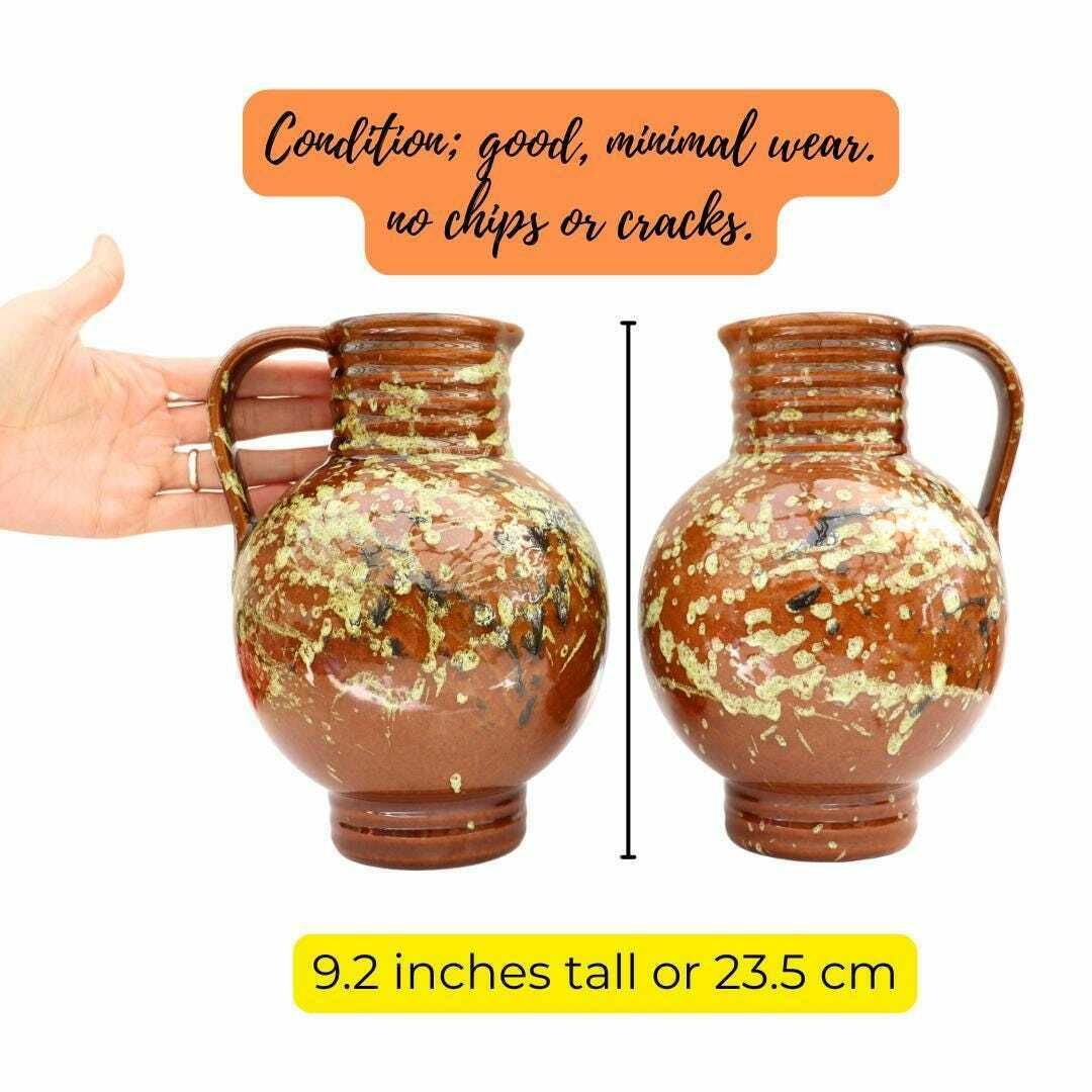 Pair Of Mid Century Marei Keramik Vase Jug 7302 Brown And Deep Blue, Pair Of West German Vases Earthy Tones photo furniture
