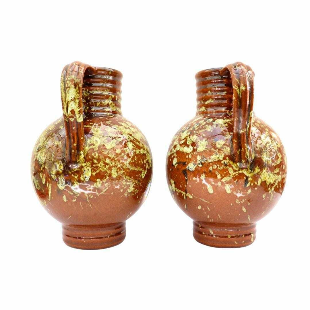Pair Of Mid Century Marei Keramik Vase Jug 7302 Brown And Deep Blue, Pair Of West German Vases Earthy Tones photo buy