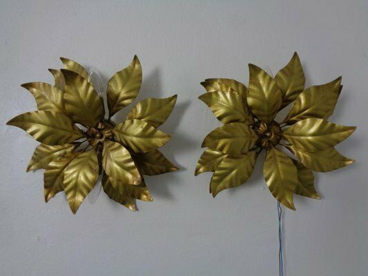 Golden Flower Shape Flushmounts By Hans Kögl, 1970s, Set Of 2