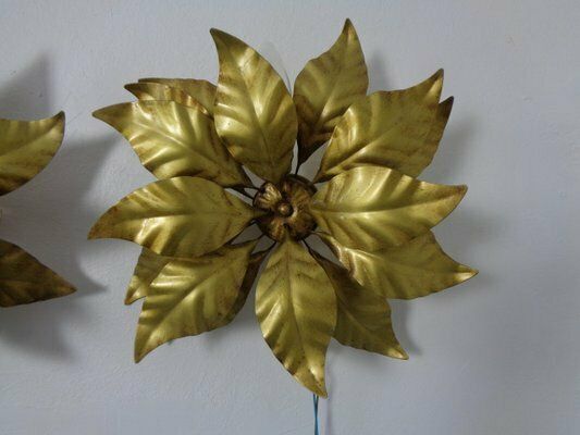 Lighting Golden Flower Shape Flushmounts By Hans Kögl, 1970s, Set Of 2 photo