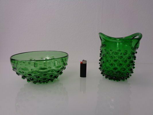 Italian Green Bubble Glass Bowls By Empoli, 1960s, Set Of 2 photo Home Decor
