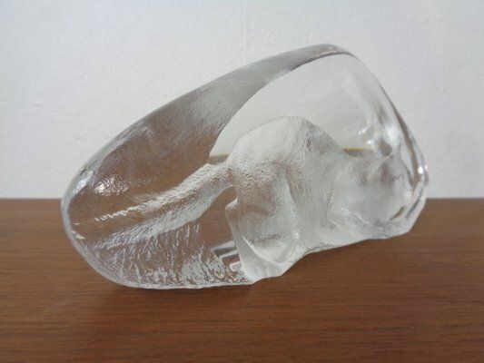 Large Crystal Glass Cat Sculpture By Mats Jonasson For Maler As, Sweden, 1980s photo vintage