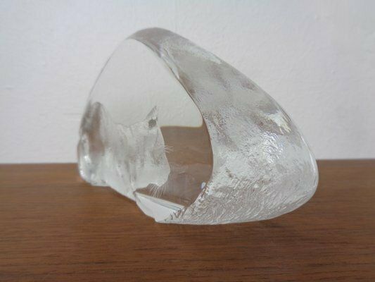photo for sale Large Crystal Glass Cat Sculpture By Mats Jonasson For Maler As, Sweden, 1980s