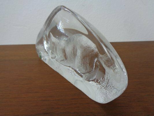 Art Large Crystal Glass Cat Sculpture By Mats Jonasson For Maler As, Sweden, 1980s photo