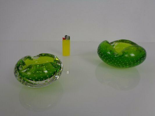 Green Sommerso Murano Glass Ashtrays, Italy, 1960s, Set Of 2 photo vintage
