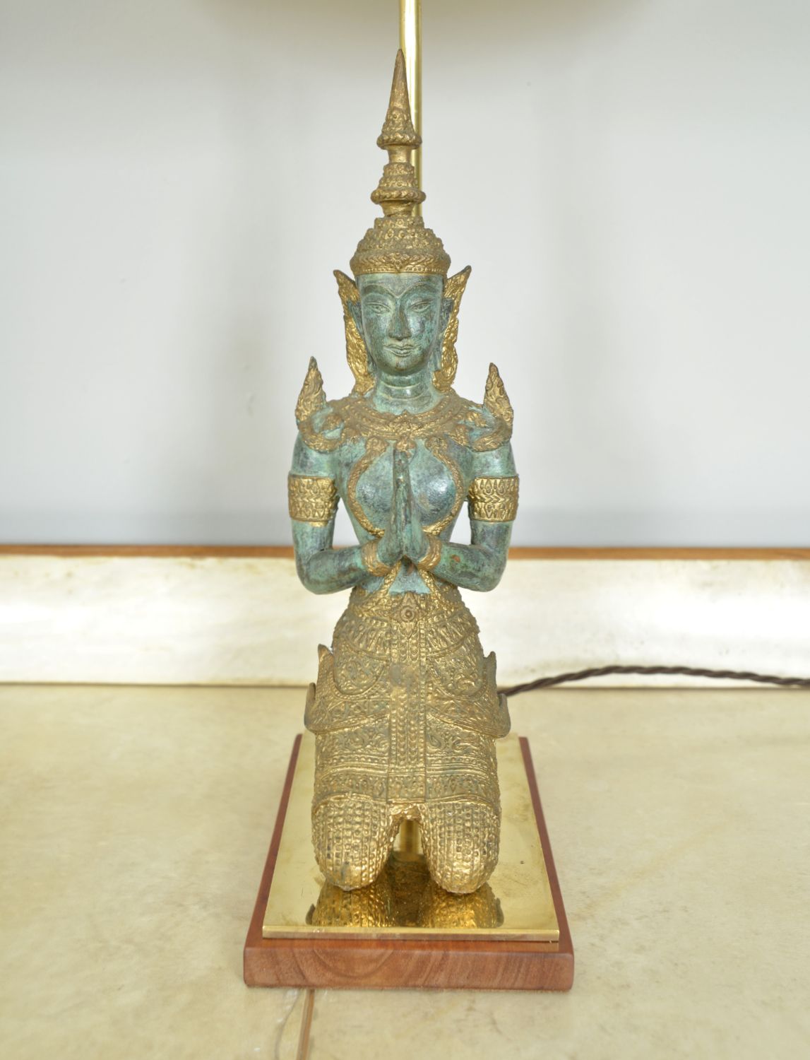 photo vinterior Pair 1960s Bronze Brass Gilt Thai Teppanom Buddha Table Lamps James Mont Style Belgium
