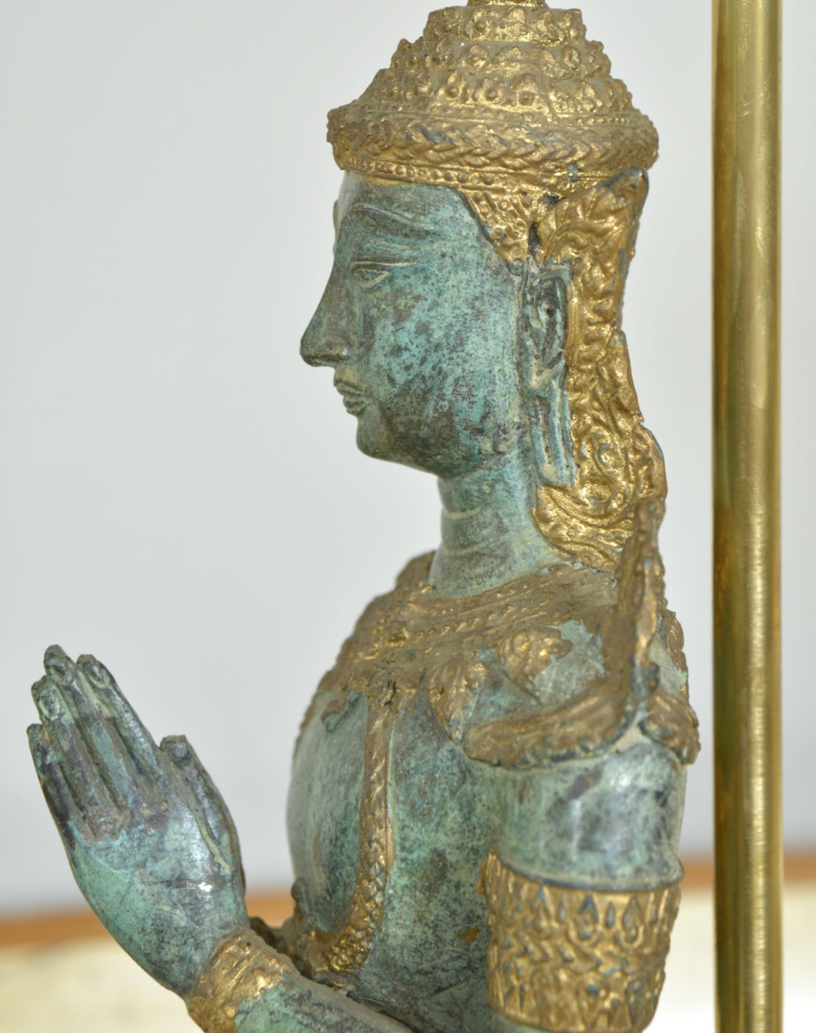 Pair 1960s Bronze Brass Gilt Thai Teppanom Buddha Table Lamps James Mont Style Belgium photo 2200.0