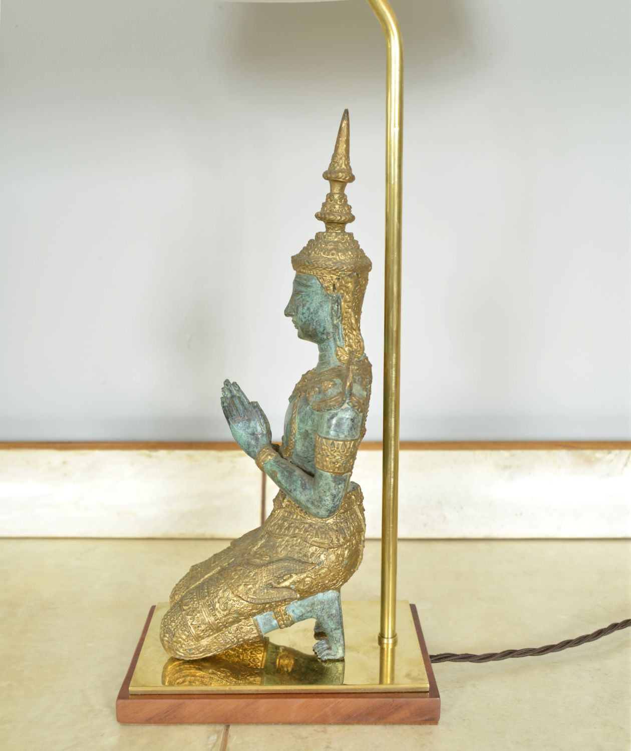 Pair 1960s Bronze Brass Gilt Thai Teppanom Buddha Table Lamps James Mont Style Belgium photo buy
