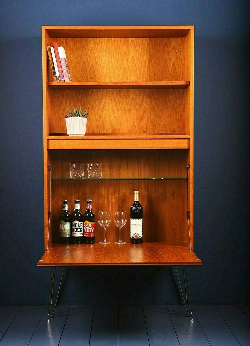 G Plan Fresco Tall Wall Unit Drinks Glass Display Cabinet On Hairpin Legs 1970s photo Furniture