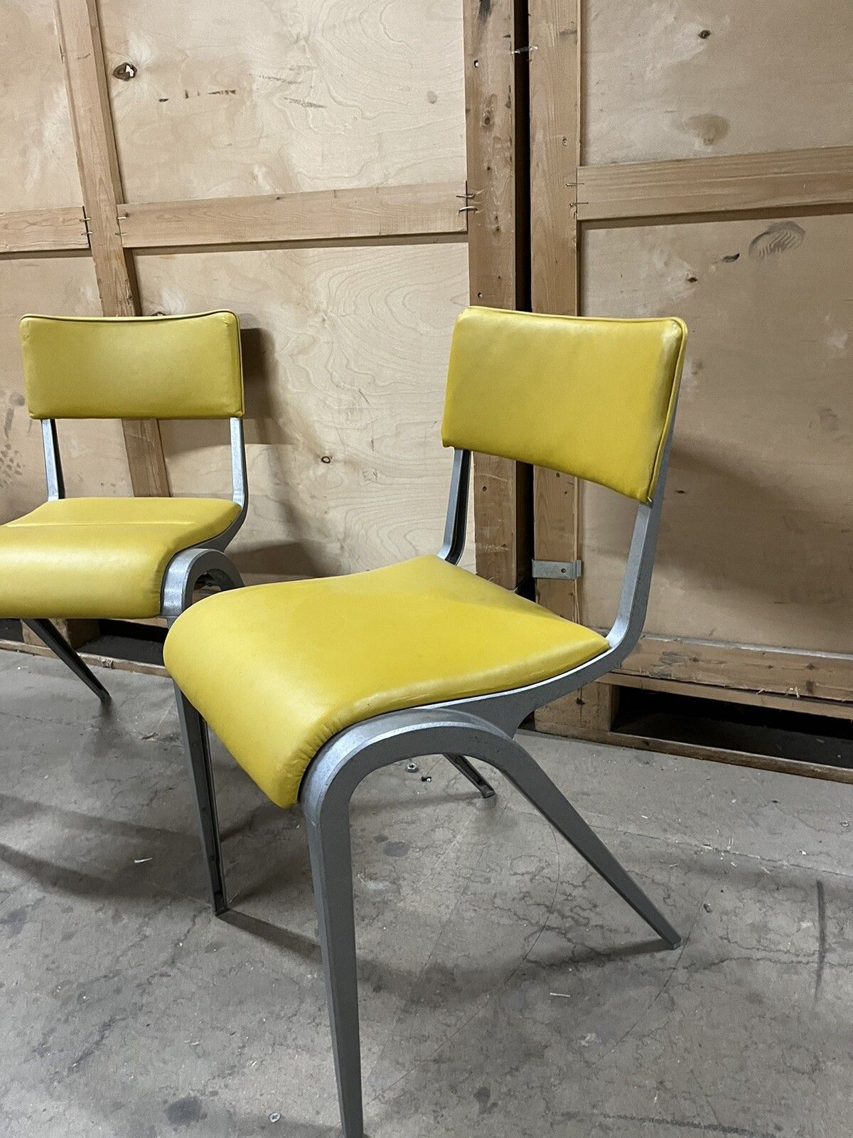 Esavian Stacking Chair By James Leonard 1950s Yellow Faux Leather photo furniture