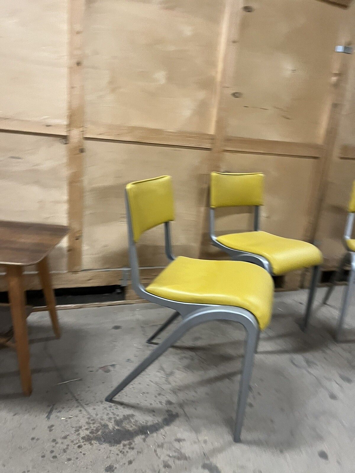 Esavian Stacking Chair By James Leonard 1950s Yellow Faux Leather photo for sale