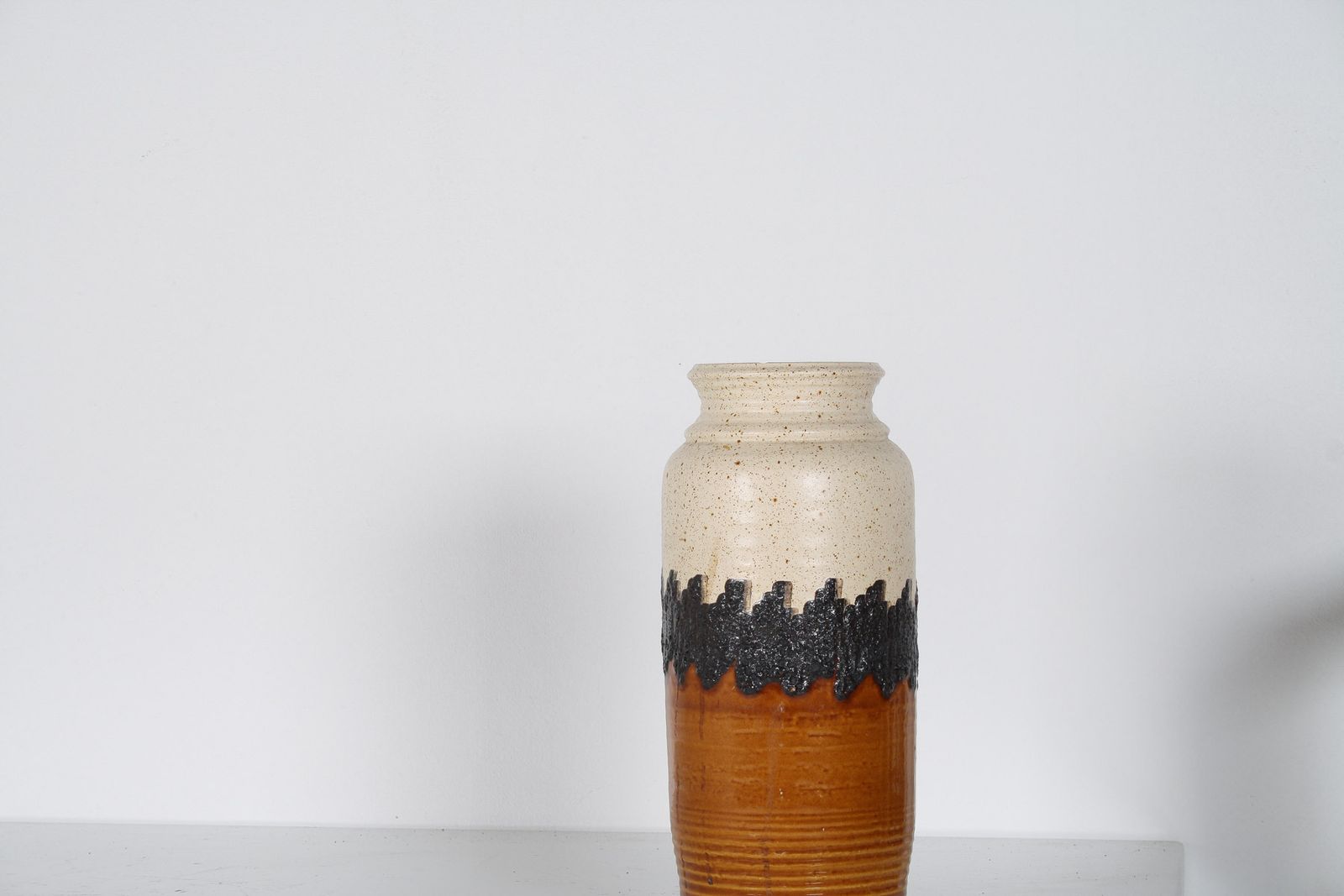 A Large Vibrant West German Pottery Fat Lava Vase In Orange, Black And Cream By Bay photo buy
