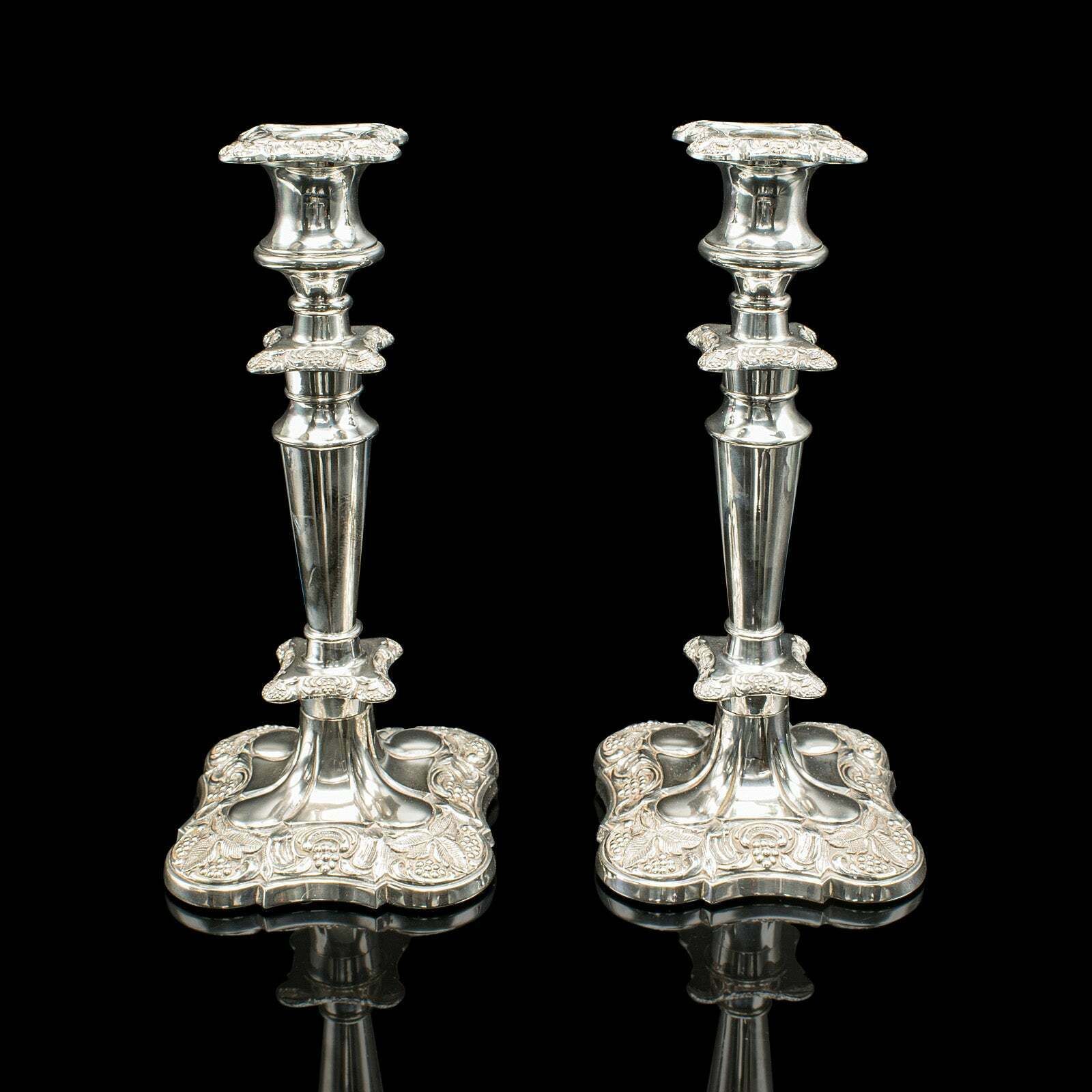 Pair Of Antique Decorative Candlesticks, English, Silver Plate, Candle Sconce photo furniture