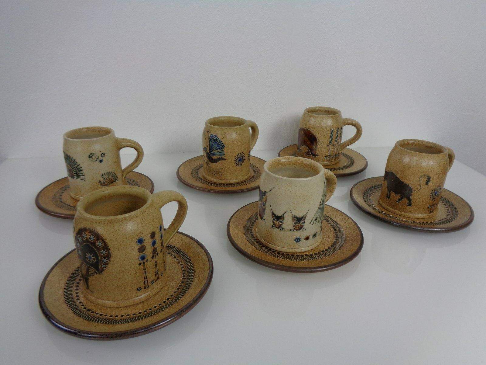 Studio Ceramic Breakfast Plates & Coffee Mug By Heinz Theo Dietz, 1960s, Set Of 12 photo furniture