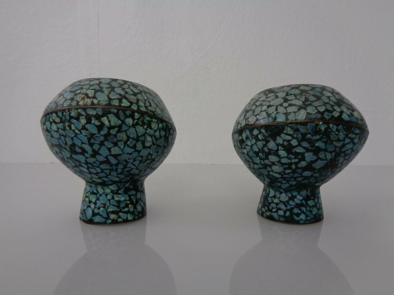Vintage Indian Copper & Turquoise Stones Ashtrays, 1960s, Set Of 2 photo for sale