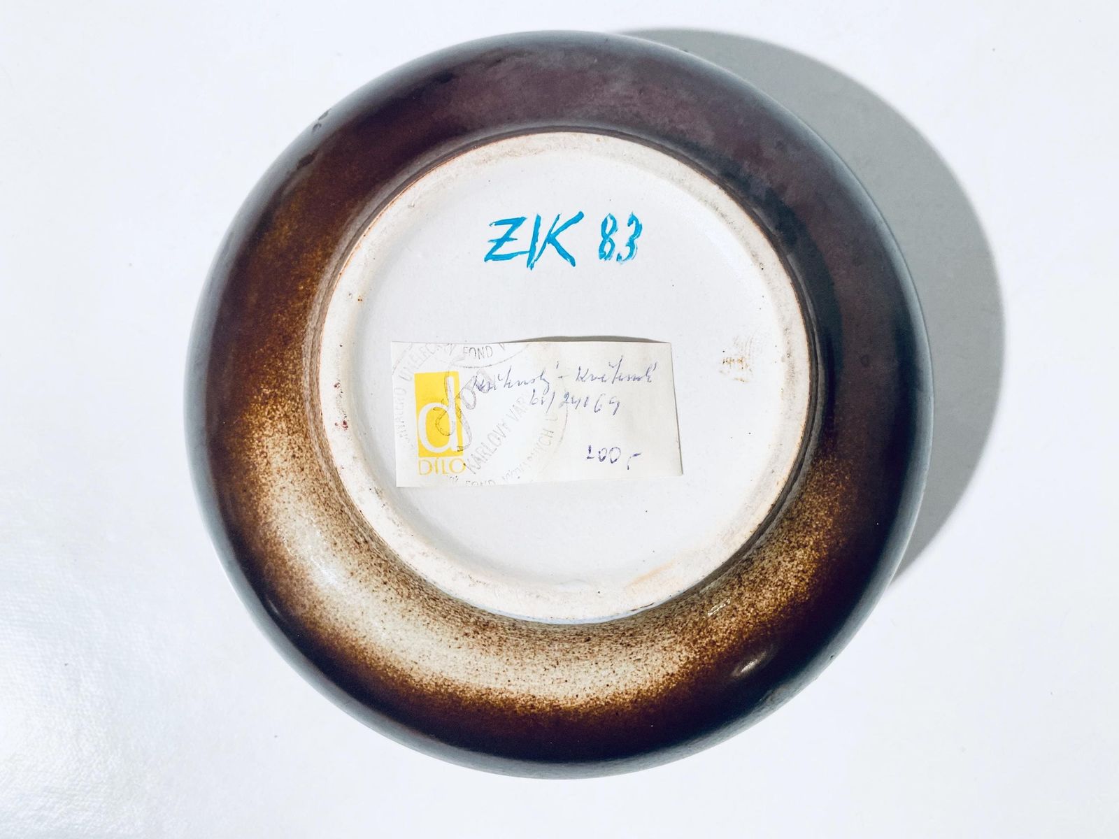 photo furniture Dilo Karlovy Vary Czechoslovakia Ceramic Vase / Round Fat Blue & Black Structured/ Vintage 1983