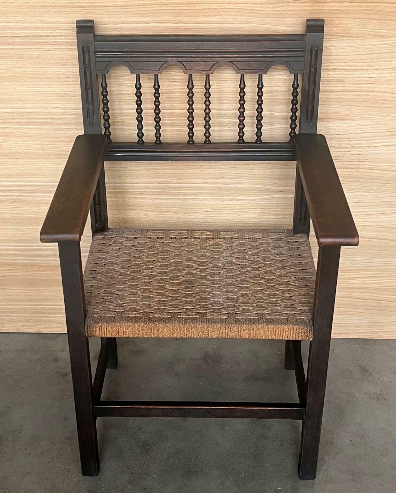 20th Century Pair Of Catalan Throne Armchairs In Walnut And Caned Seats photo for sale