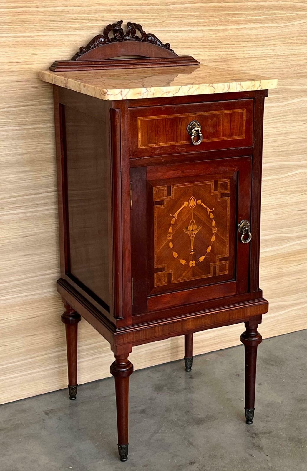 20th Century Pair Of Louis XVI Style Marble Top, Bronze And Walnut Nightstands photo 3156.0