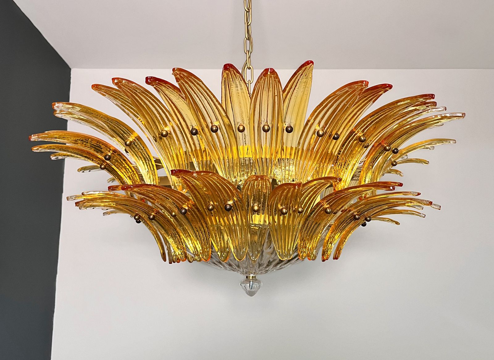 Murano Chandelier Original Palmette, Two Levels, 82 Amber Glasses photo 2015.0