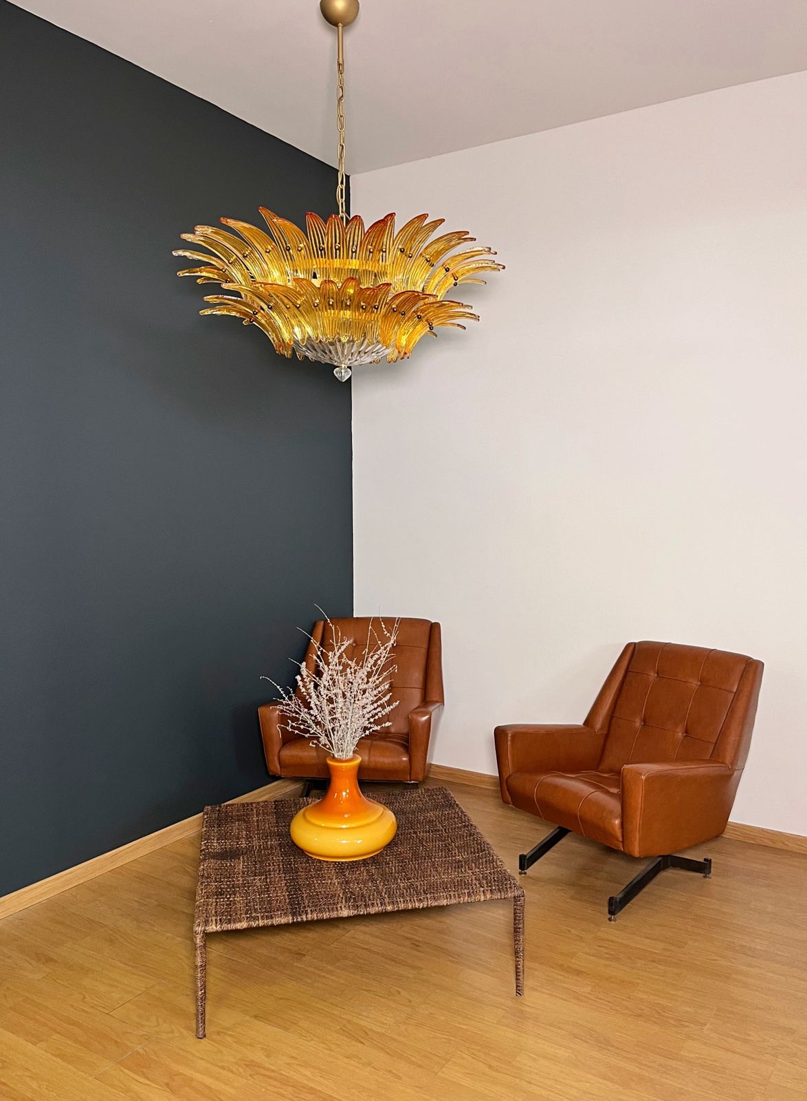 Lighting Murano Chandelier Original Palmette, Two Levels, 82 Amber Glasses photo