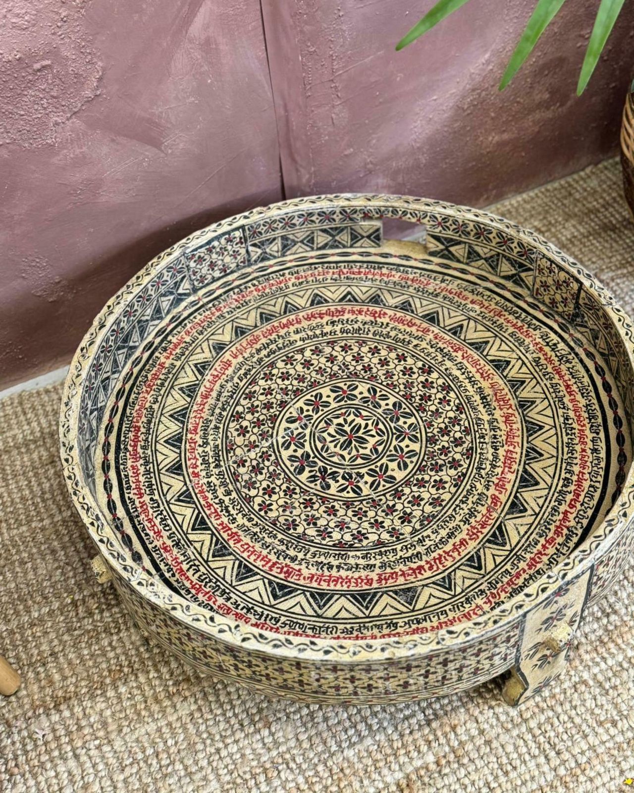 Vintage Indian Painted Grinder Chakki Coffee Table – Reclaimed & Hand Painted photo 295.0
