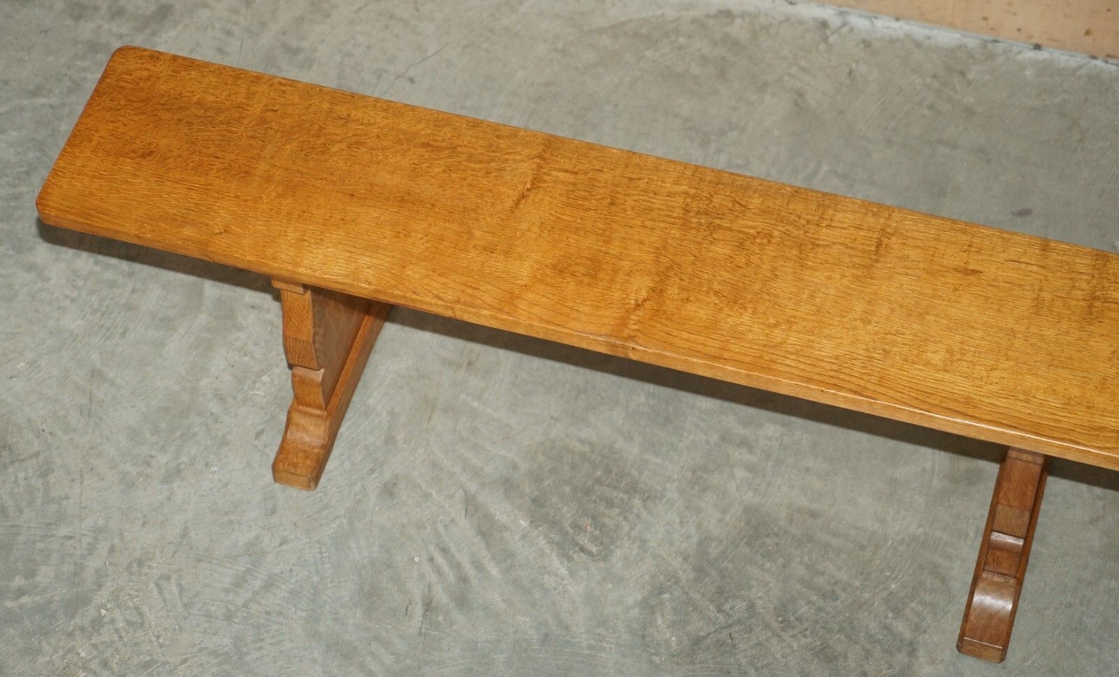 photo furniture Pair Of Vintage Adzed Robert Mouseman Thompson Dining Room Table Pew Benches