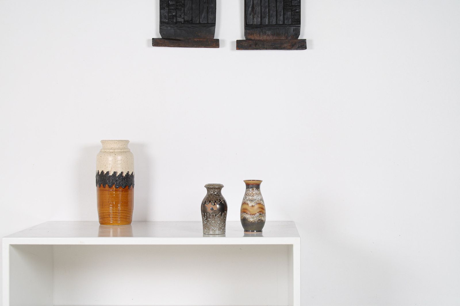 photo buy A Pair Of West German Pottery Lava Vases In Earthy Vibrant Tones