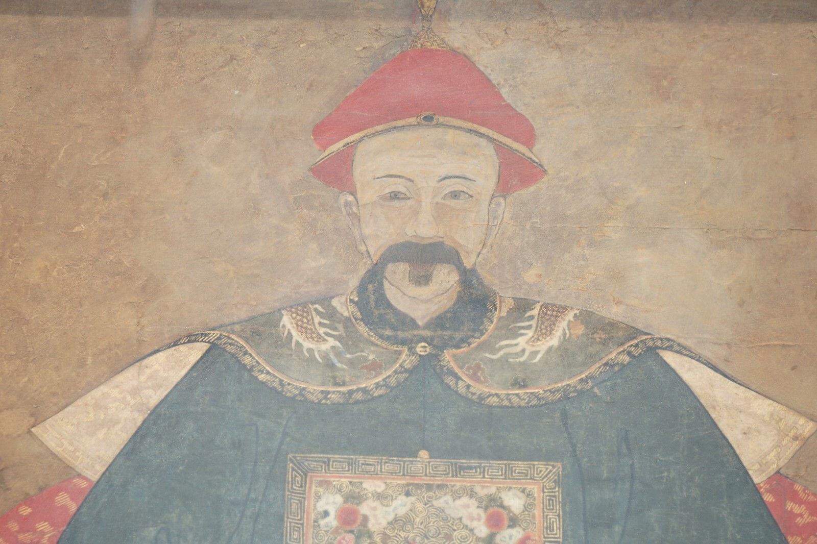 Fine & Collectable Antique Cir 1860 Chinese Ancestral Portrait In Museum Frame photo for sale