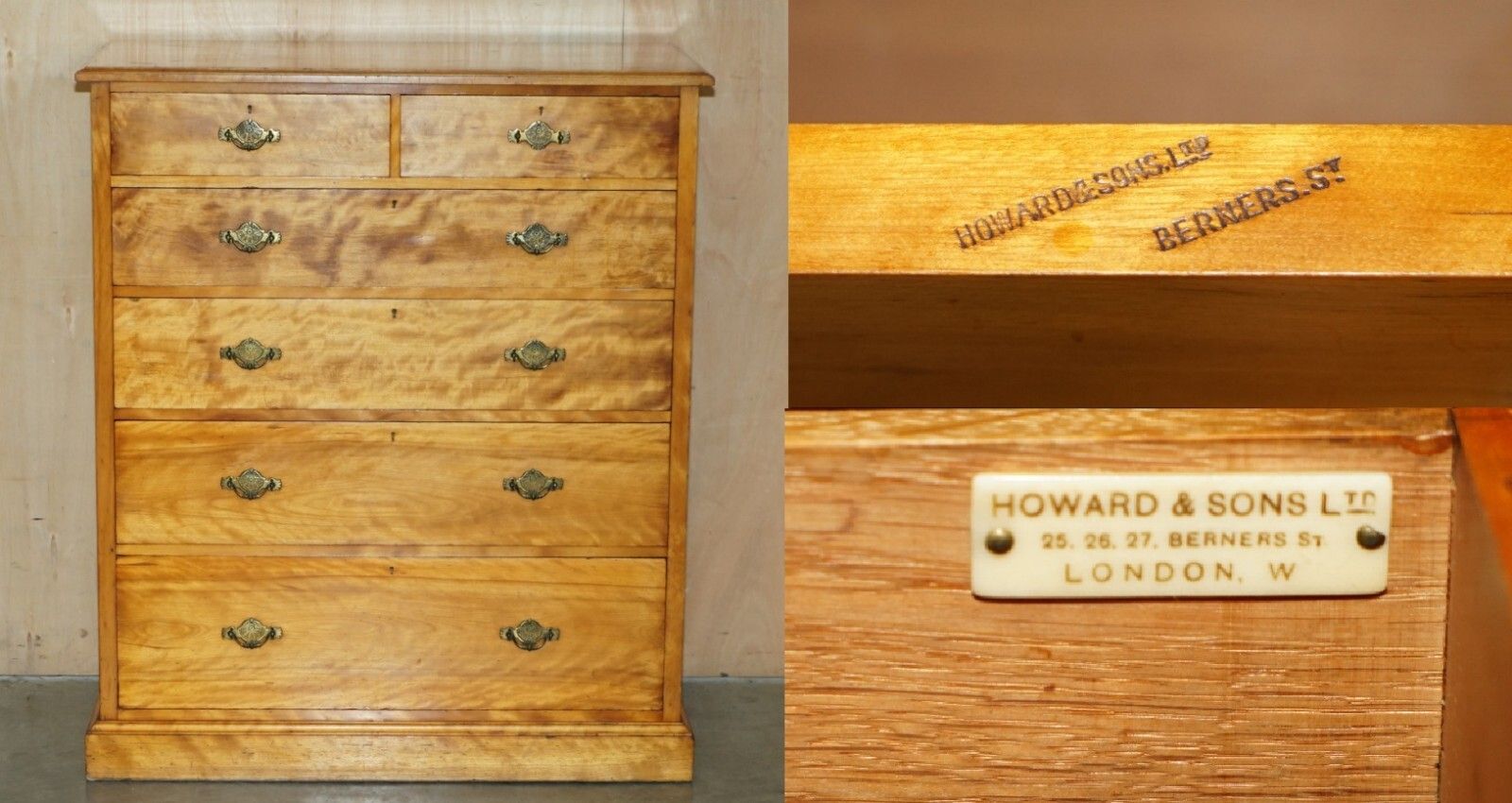 Very Rare Antique Victorian Howard & Son's Stamped Victorian Chest Of Drawers