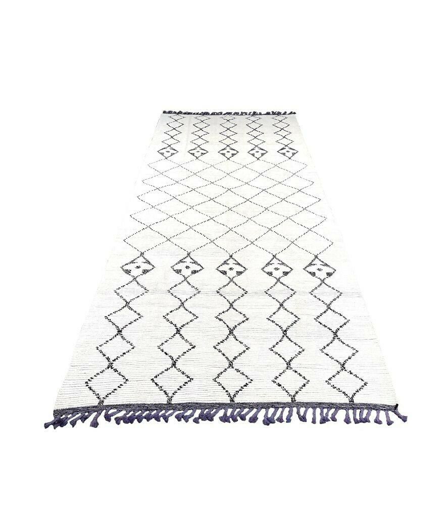 A Large Handwoven Moroccan Beni Ourain Wool Berber Rug With Tribal Diamond And Line Pattern photo vinterior