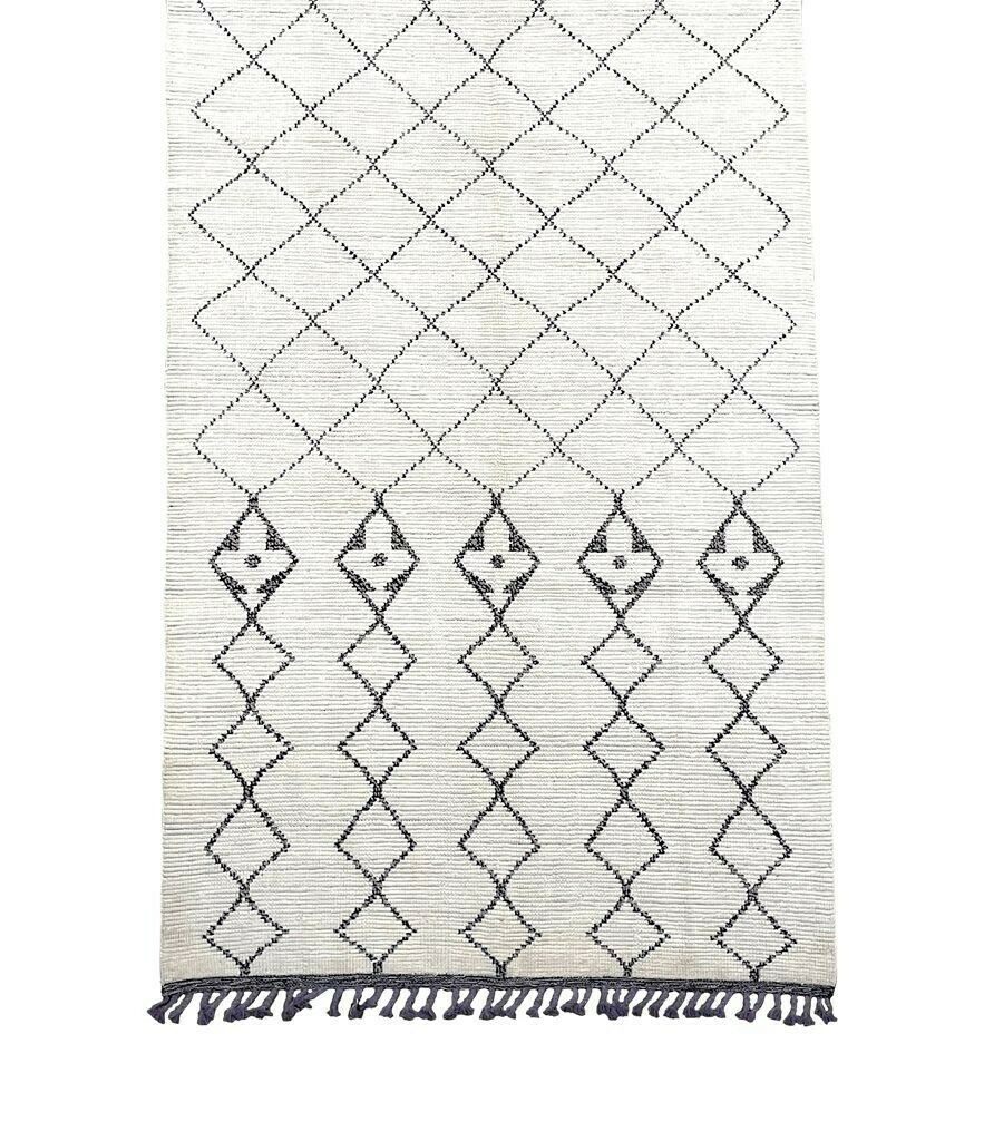 A Large Handwoven Moroccan Beni Ourain Wool Berber Rug With Tribal Diamond And Line Pattern photo vintage