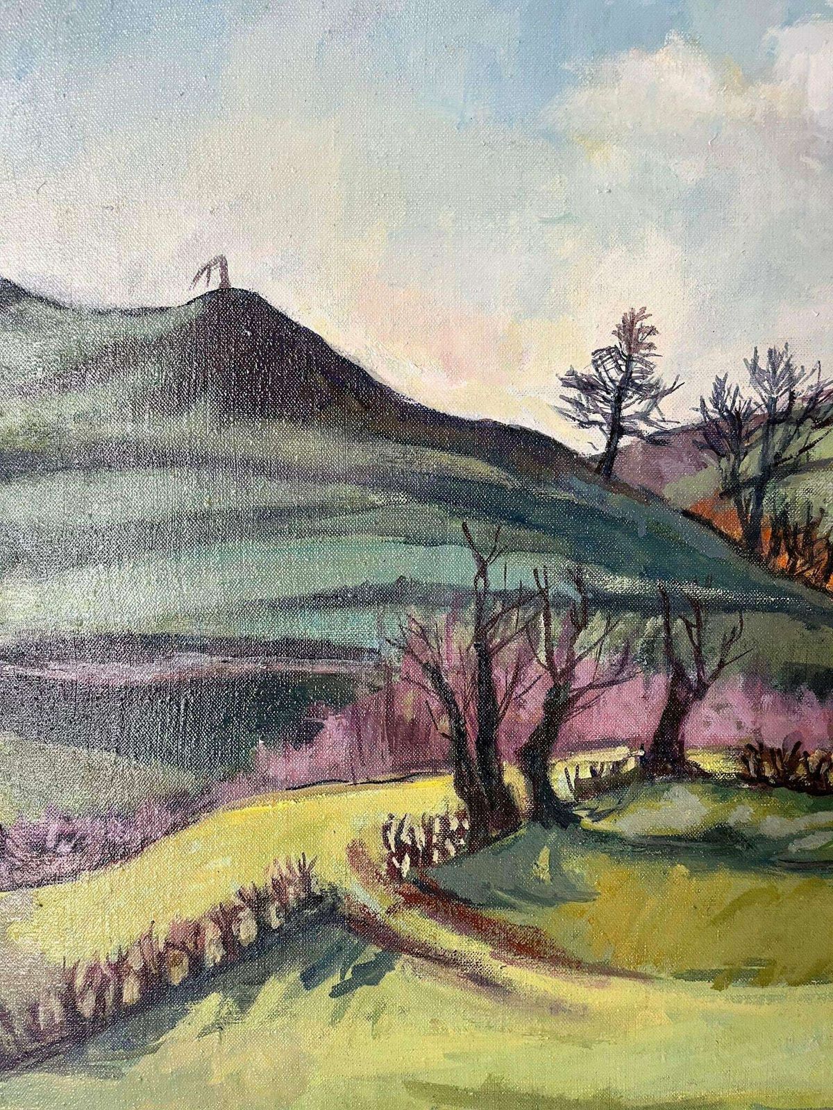 Vintage Landscape Painting In Oil On Canvas Of Somerset Countryside Scene photo for sale