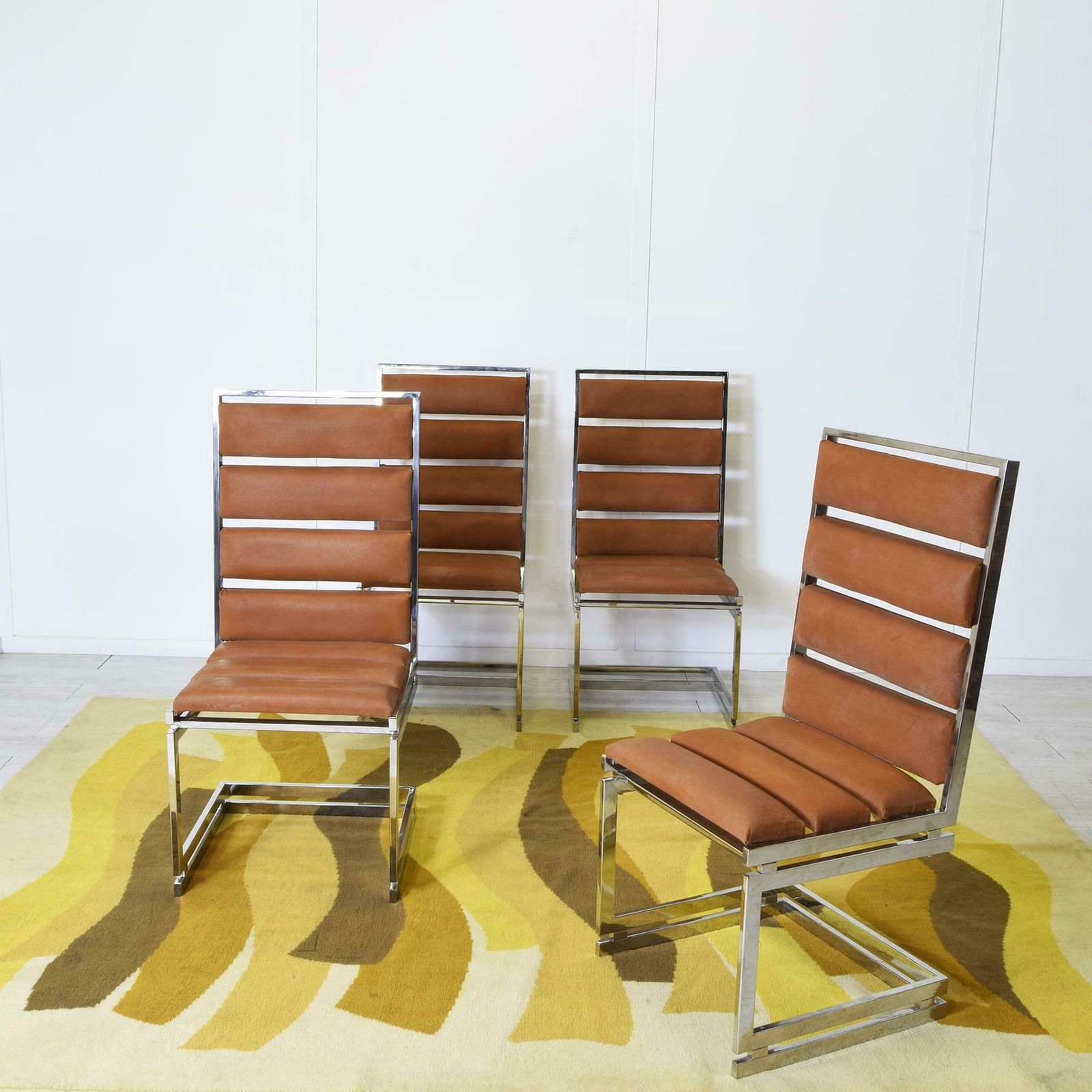 Romeo Rega Set Of Four Chairs Doghe 1970s photo vintage