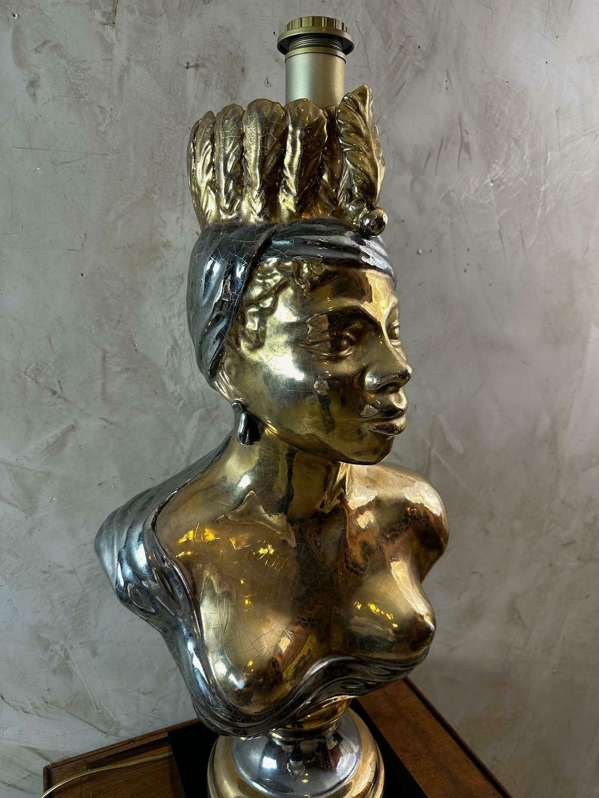 Mid Century Italian Ceramic African Women Table Lamp, 1960s photo Lighting