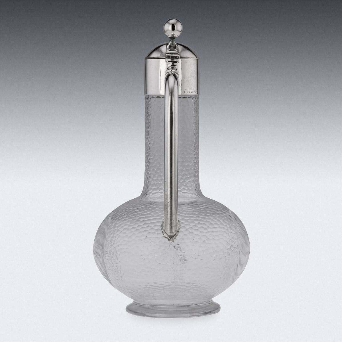 20th Century German Solid Silver & Etched Glass Claret Jug, C.1900 photo furniture