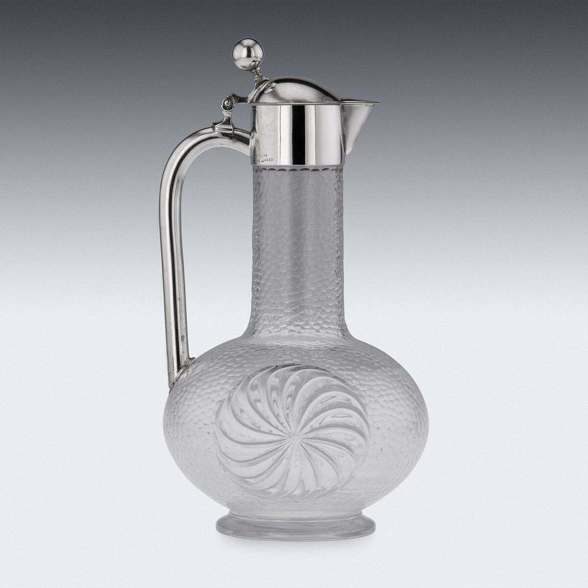20th Century German Solid Silver & Etched Glass Claret Jug, C.1900 photo for sale