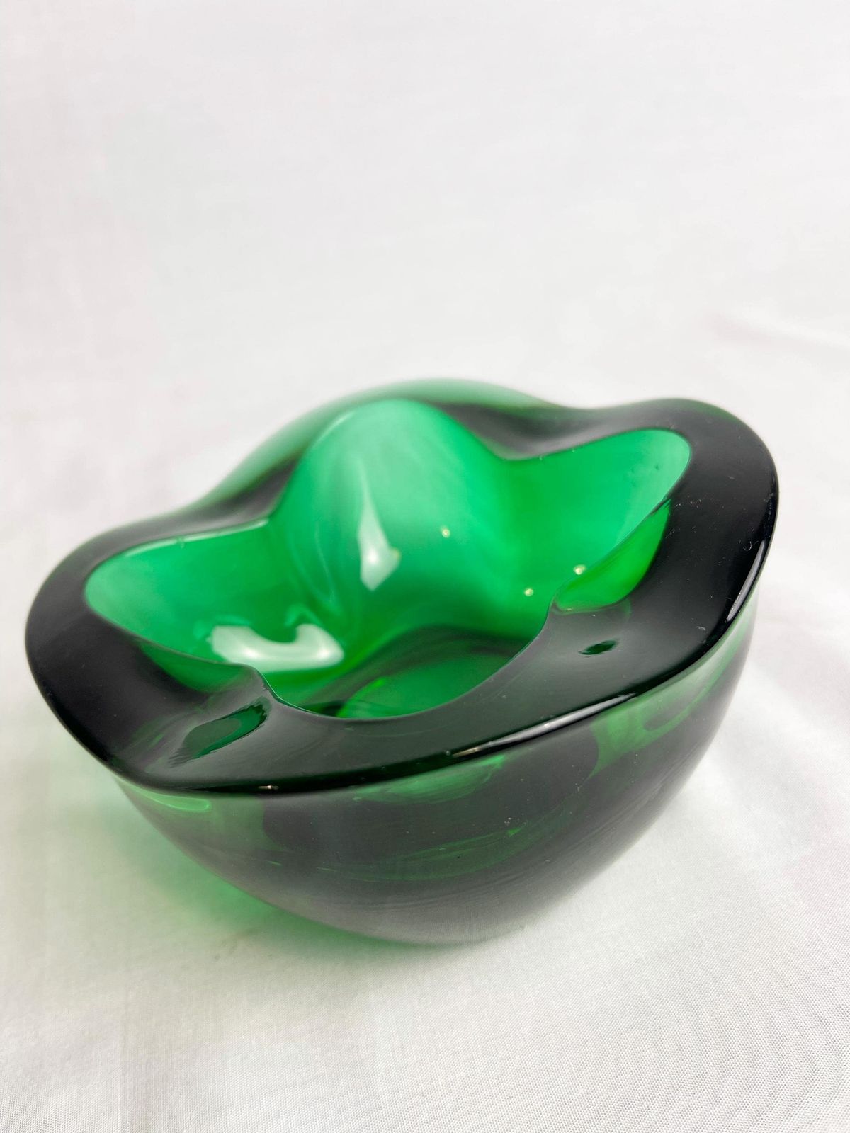 Vintage Mid Century Sklo Union Dark Green Glass Dish Designed By Rudolf Jurnikl, Rosice 1962 Pattern Number 1175. Retro Green photo vintage